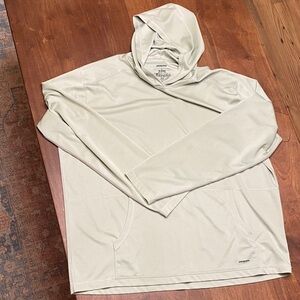 Patagonia Sun long sleeved hooded shirt. Grey-green color
